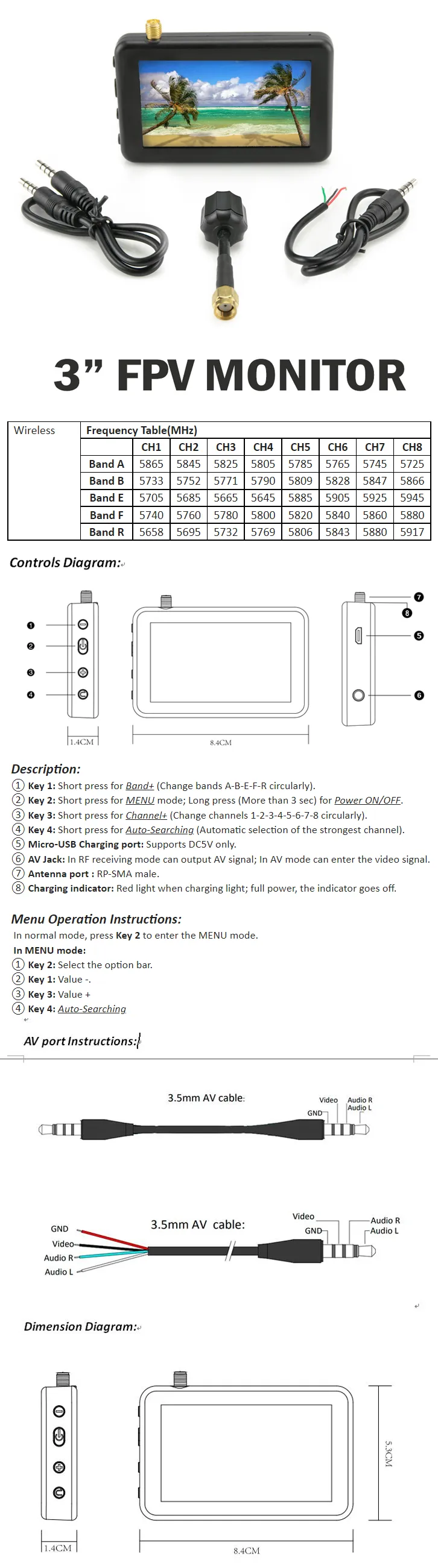 DMKR LS-5804 3" Mini FPV LCD Monitor 2 DMKR LS-5804 3 Mini FPV LCD Monitor