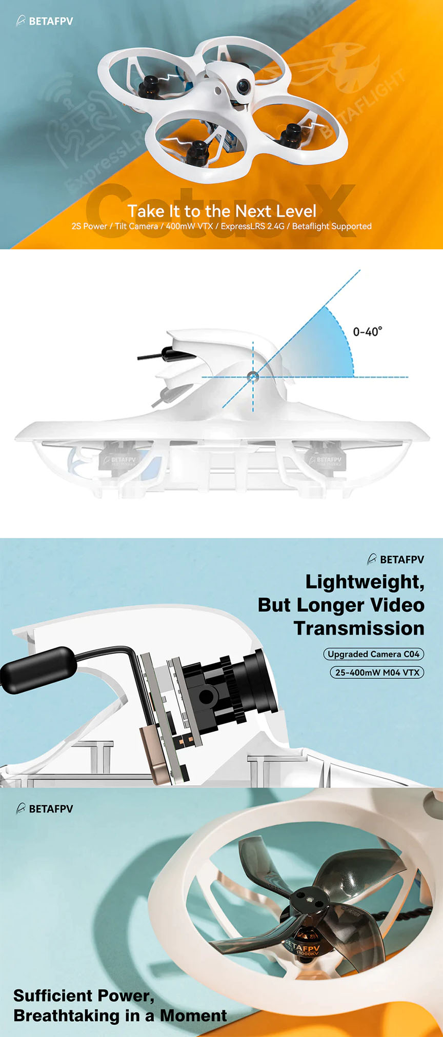 BETAFPV Cetus X FPV Brushless Whoop Racing Quadcopter - FrSky D8 Infographic