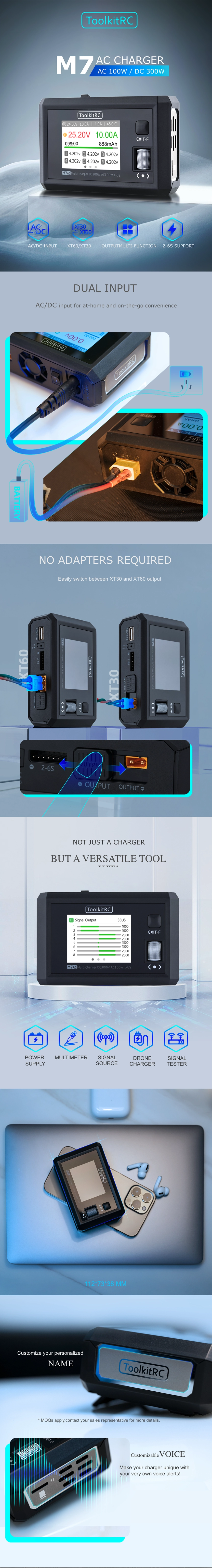 ToolkitRC M7 Multifunction Smart AC Charger Infographic