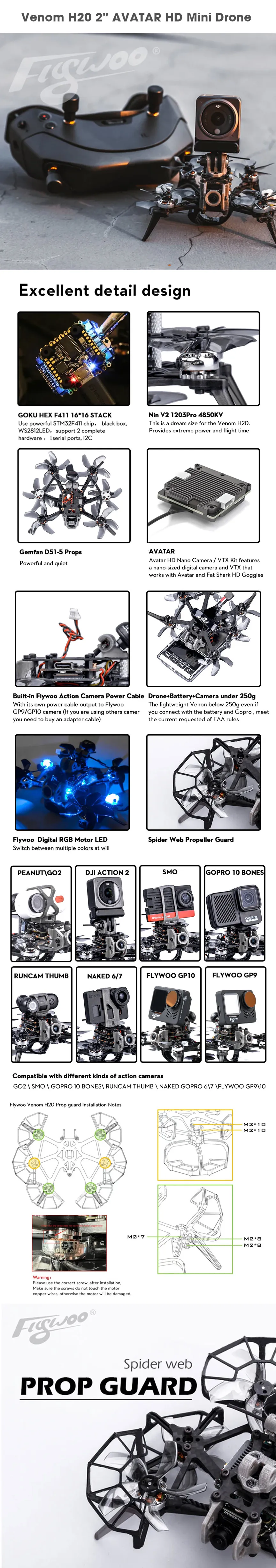 Flywoo Venom H20 2" Mini Hexacopter Drone - Avatar HD (F4) - ELRS 2.4GHz -DJI Shop Flywoo Venom H20 2 Mini Hexacopter Drone Avatar HD F4 ELRS 2.4GHz