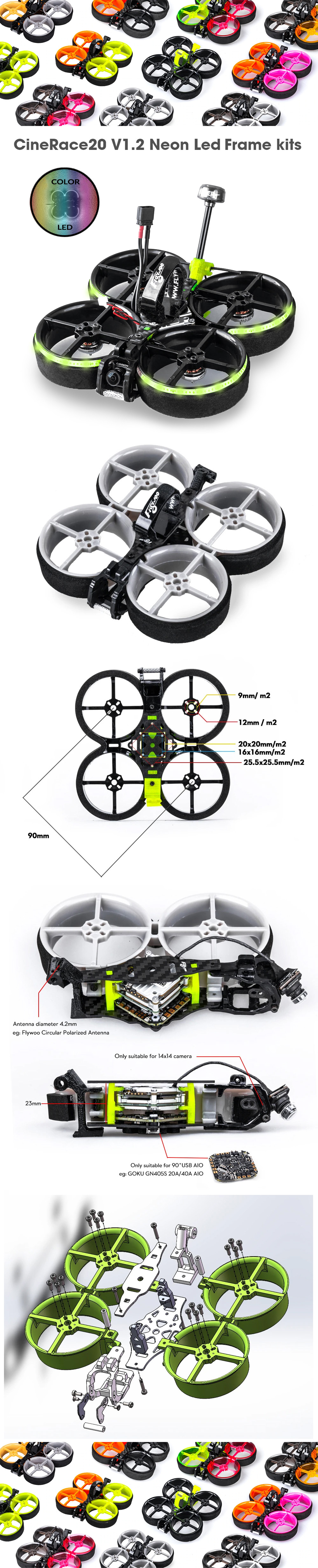 Flywoo CineRace20 V1.2 Neon LED 2" CineWhoop Frame Kit -DJI Shop Flywoo CineRace20 V1.2 Neon LED 2 CineWhoop Frame Kit Infographic