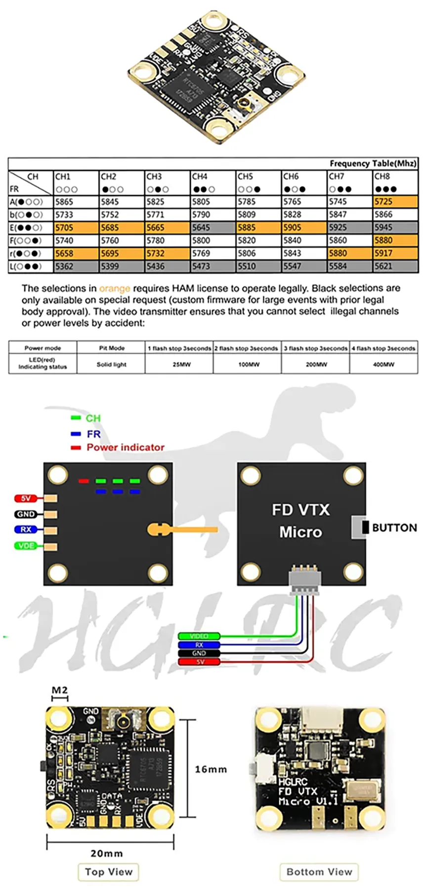 HGLRC Forward Micro V1.1 Switchable 5.8GHz VTX - 16x16 -DJI Shop
