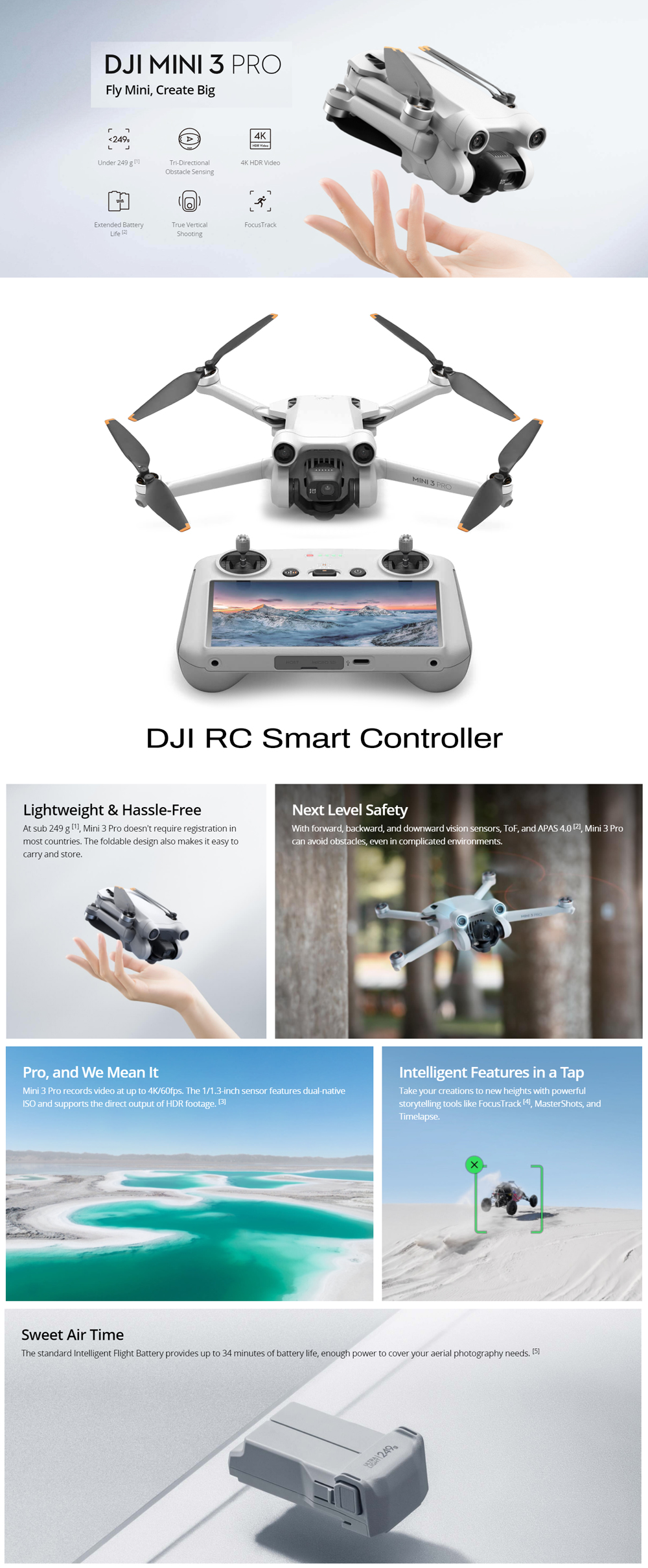 Mini 3 Pro Drone with RC Remote Controller with 2453mAh Intelligent Flight  Battery (34-Min Max Flying Time) 