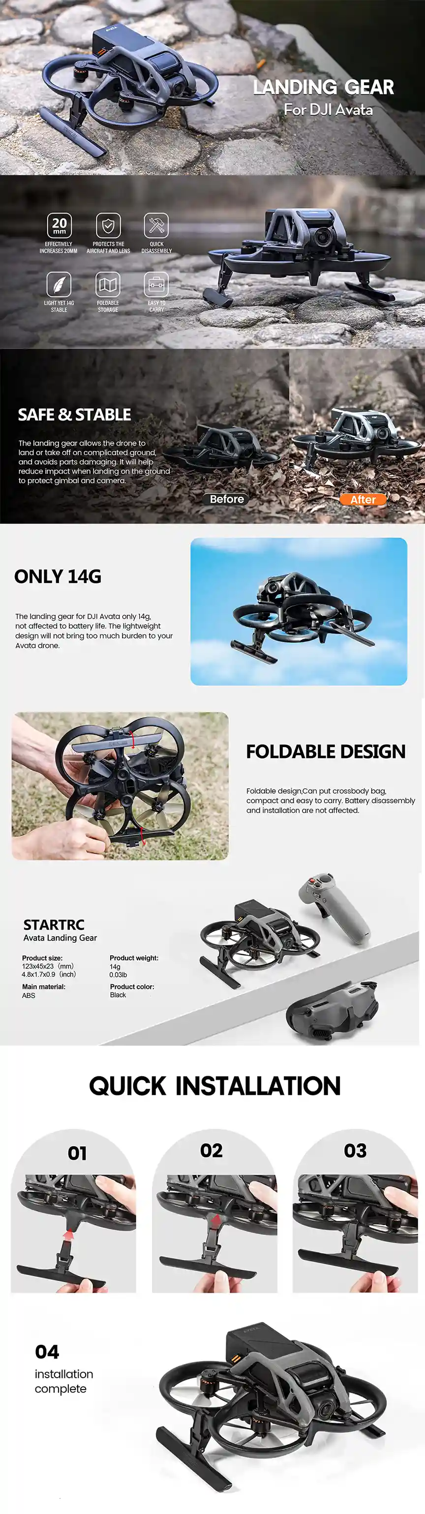 STARTRC Foldable Extended Legs - Landing Gear For DJI Avata 6 STARTRC Foldable Extended Legs - Landing Gear For DJI Avata -DJI Shop STARTRC Foldable Extended Legs Landing Gear for DJI Avata infographic