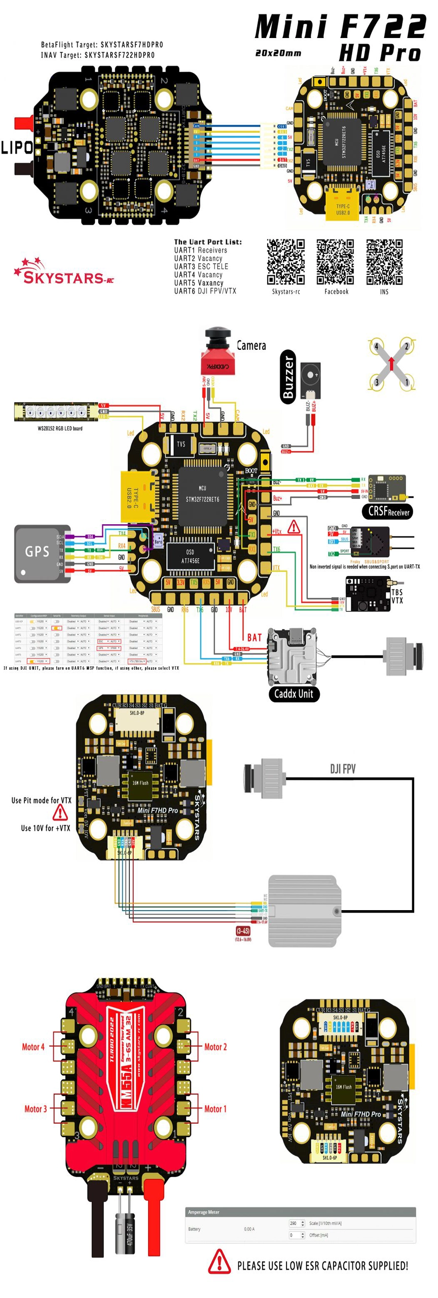 Skystars Fly Stack - F7 HD Mini Pro FC + KM55 55A AM_32 3-6S 4-in-1 ESC - 20x20