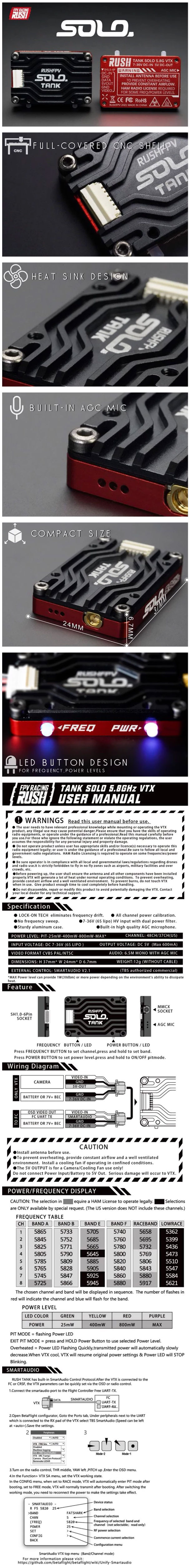 RushFPV Rush Tank SOLO 5.8GHz VTX Infographic Robotonbd