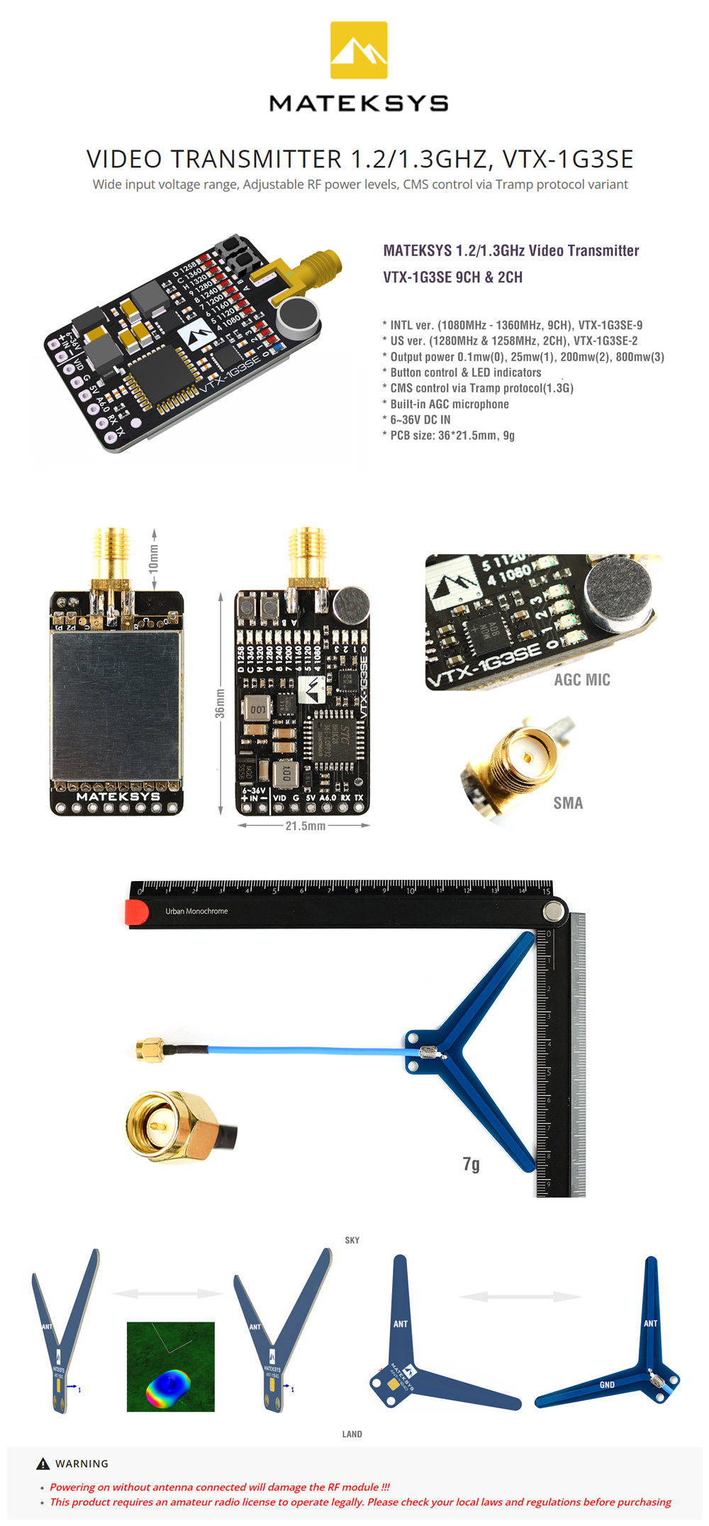 MATEKSYS VTX-1G3SE 2CH Video Transmitter - 1.2GHz/1.3GHz (U.S. Version) -DJI Shop MATEKSYS VTX 1G3SE 2 1.21.3GHZ Video Transmitter Info