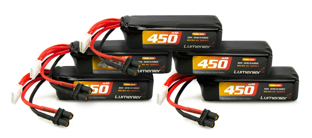 Lumenier 450mAh 4S 80c Micro HV LiPo Battery (XT-30) - 5 Pack Bundle -DJI Shop Lumenier 450mAh 4S 80c Micro HV LiPo Battery XT 30 5 Pack Bundle Graphic
