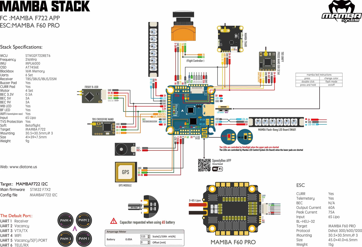 Diatone Mamba F722 APP 60A 6S 32Bit Flight Controller Stack