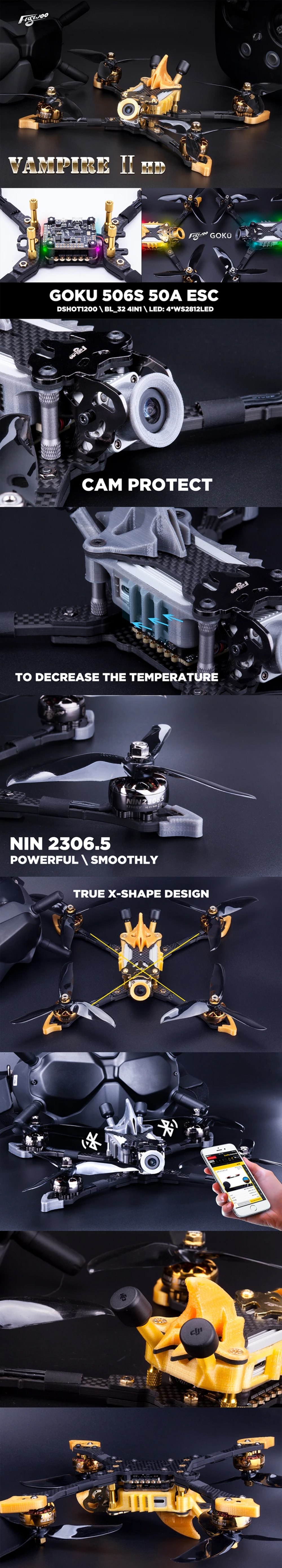 Flywoo VAMPIRE-2 HD 5'' 4S FPV Racing RTF W/ DJI Digital HD FPV System 11 Flywoo VAMPIRE-2 HD 5'' 4S FPV Racing RTF W/ DJI Digital HD FPV System -DJI Shop Flywoo Vampire2 HD F7 Bluetooth 6S FPV Racing Drone BNF DJI Air Unit description 1